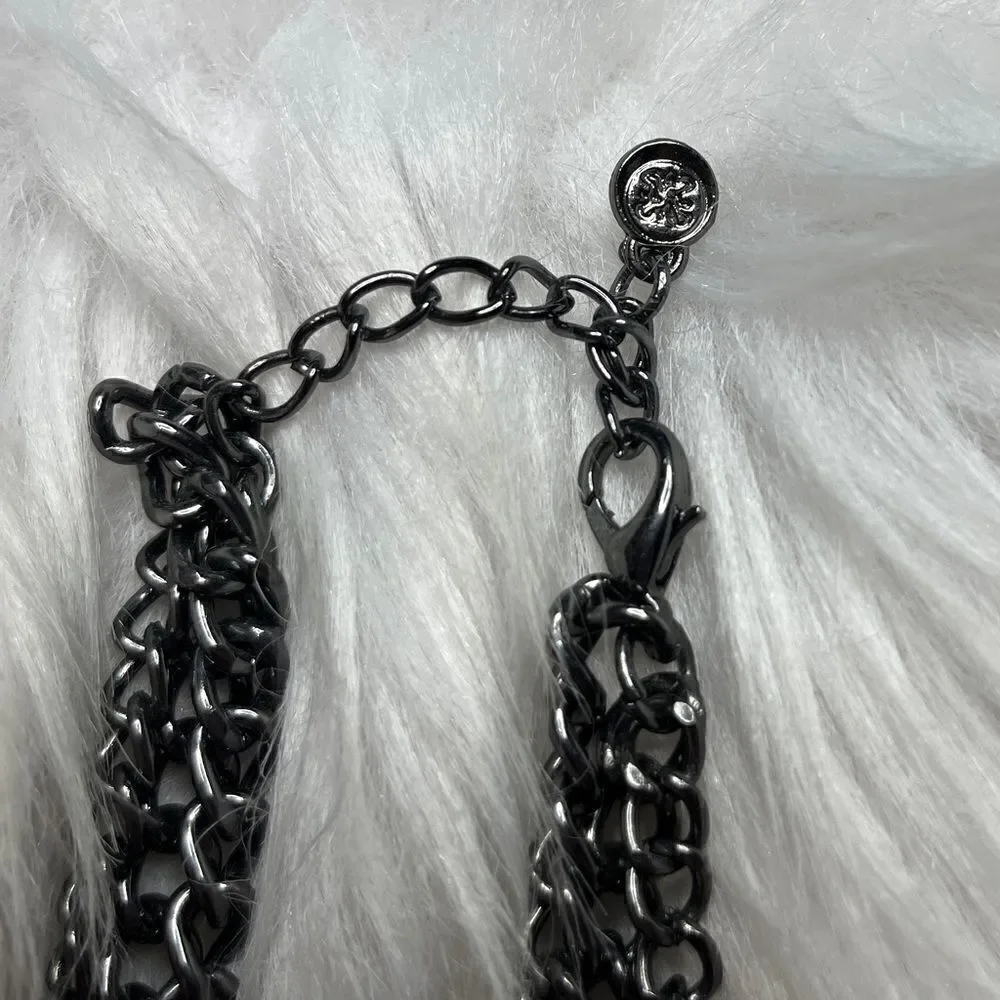 Chain Link Rhinestone Fashion Statement Bracelet Gun Metal Silver & Pastel Green